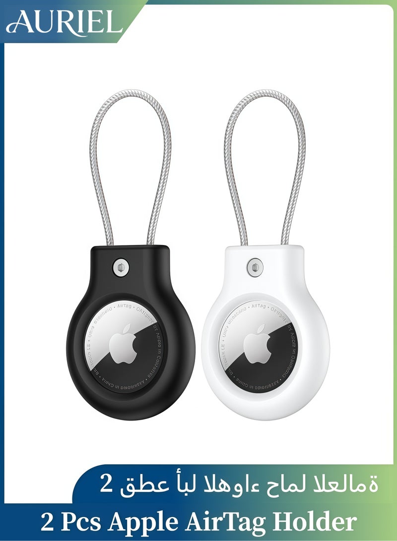AURIEL 2 Pieces Apple AirTag Holder, with Integrated Cable, Anti-Lost AirTag Lock Case, 360° Protective Case, AirTag Keychain Holder for Luggage, Bag, Pet, Key, Backpack, Multi-Color Suitable for Apple AirTag - Image 1